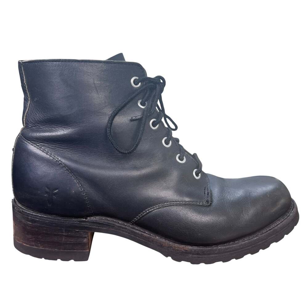 FRYE Veronica Women’s Black Leather Lace Up Combat Boots Size 10